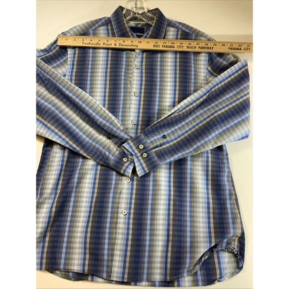 TOMMY BAHAMA Blue Striped Cotton Long Sleeve Sport‎ Button Down Shirt Men's Med - Picture 6 of 11